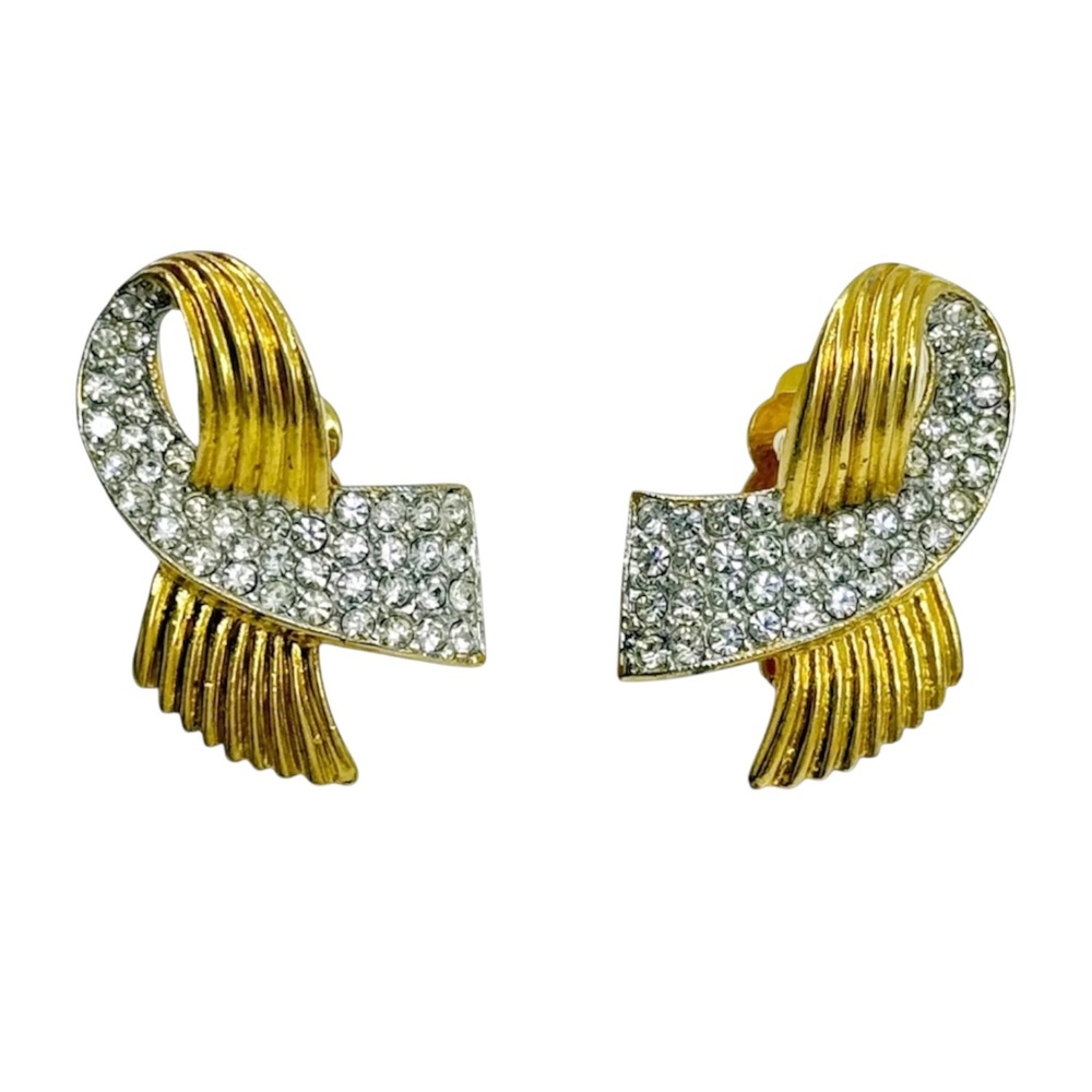 Kenneth J Lane gold tone rhinestone clip on earrings
